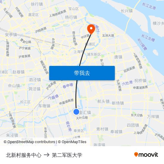 北新村服务中心 to 第二军医大学 map