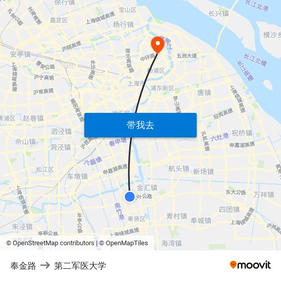 奉金路 to 第二军医大学 map