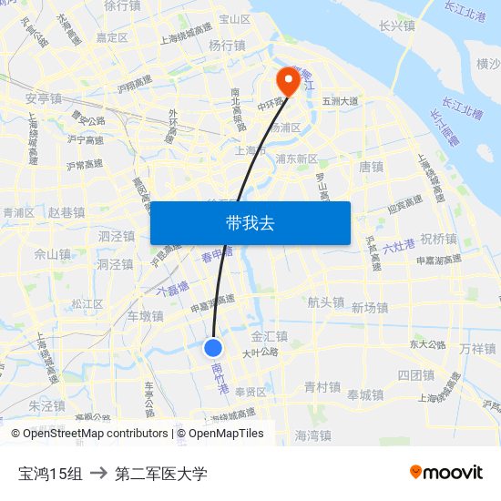 宝鸿15组 to 第二军医大学 map