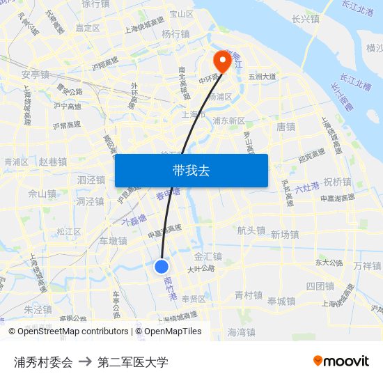 浦秀村委会 to 第二军医大学 map