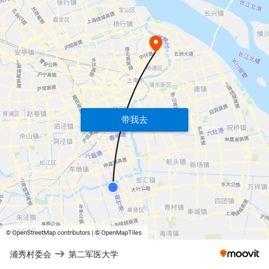 浦秀村委会 to 第二军医大学 map