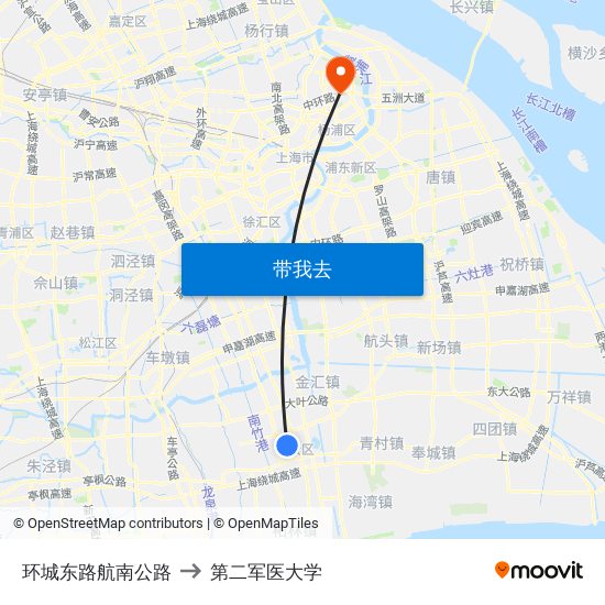 环城东路航南公路 to 第二军医大学 map