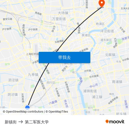 新镇街 to 第二军医大学 map