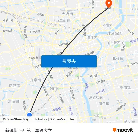 新镇街 to 第二军医大学 map