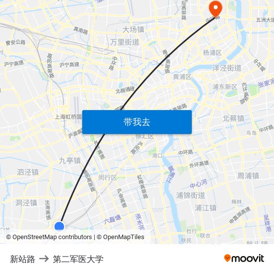 新站路 to 第二军医大学 map