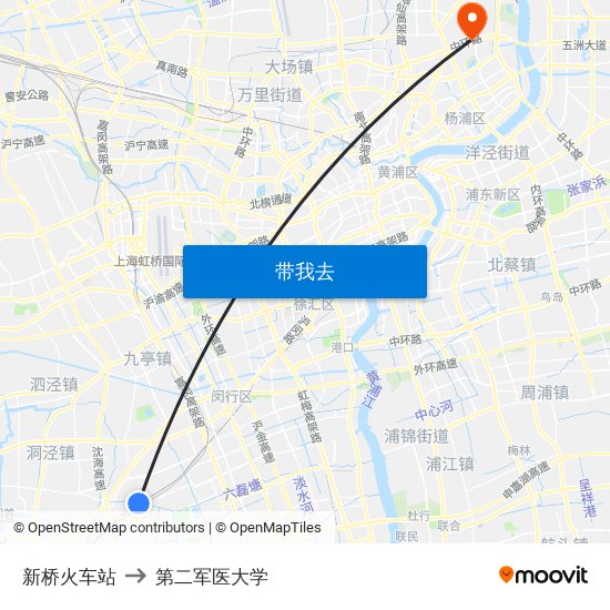 新桥火车站 to 第二军医大学 map