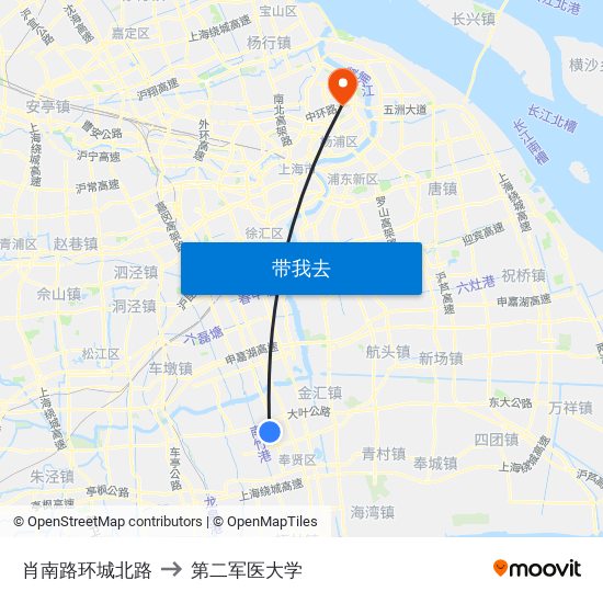 肖南路环城北路 to 第二军医大学 map