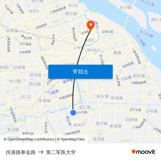 扶港路奉金路 to 第二军医大学 map