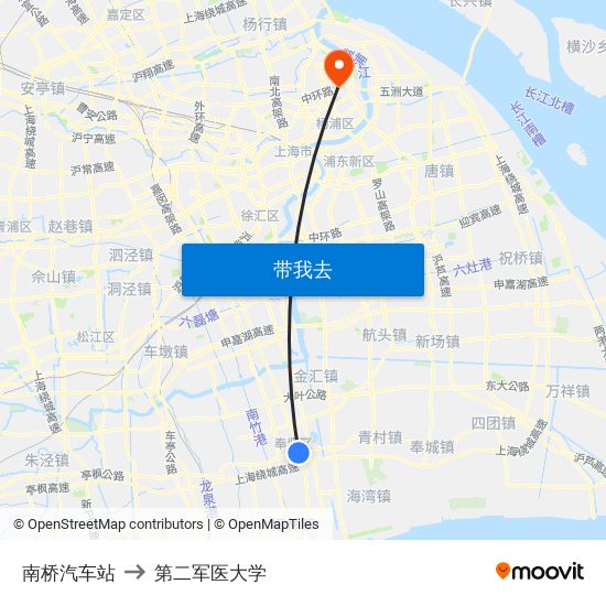 南桥汽车站 to 第二军医大学 map