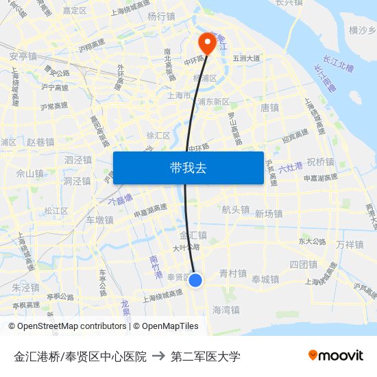 金汇港桥/奉贤区中心医院 to 第二军医大学 map