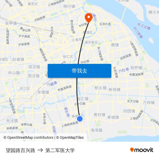 望园路百兴路 to 第二军医大学 map