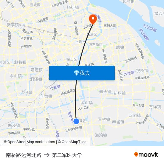 南桥路运河北路 to 第二军医大学 map