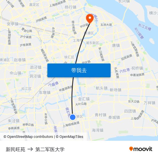 新民旺苑 to 第二军医大学 map