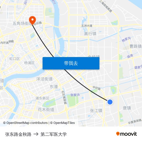 张东路金秋路 to 第二军医大学 map