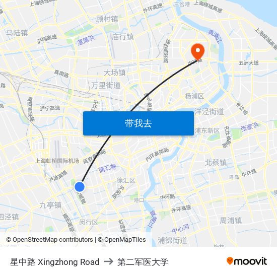 星中路 Xingzhong Road to 第二军医大学 map