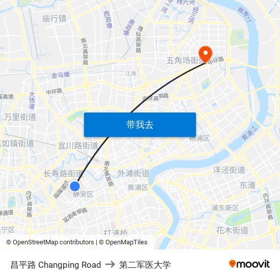 昌平路 Changping Road to 第二军医大学 map