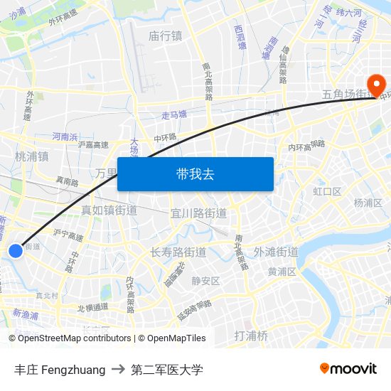 丰庄 Fengzhuang to 第二军医大学 map