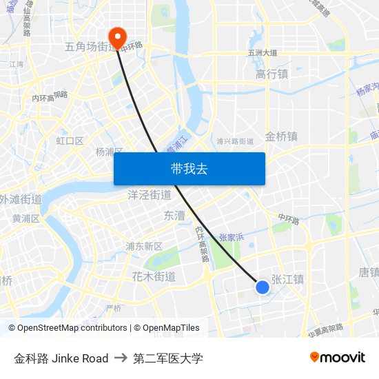 金科路 Jinke Road to 第二军医大学 map