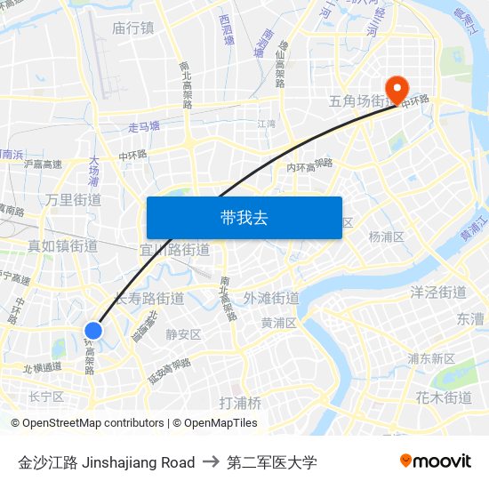 金沙江路 Jinshajiang Road to 第二军医大学 map
