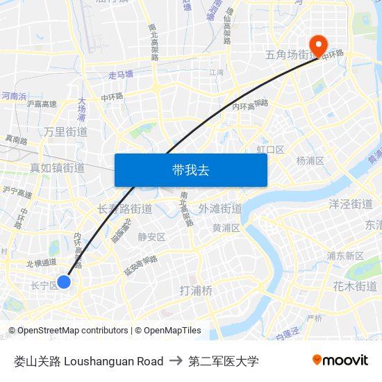 娄山关路 Loushanguan Road to 第二军医大学 map