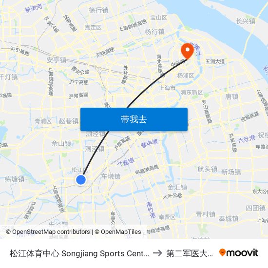 松江体育中心 Songjiang Sports Center to 第二军医大学 map