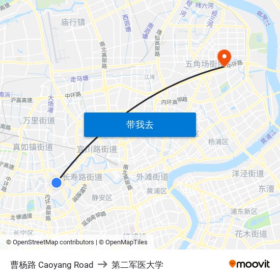 曹杨路 Caoyang Road to 第二军医大学 map