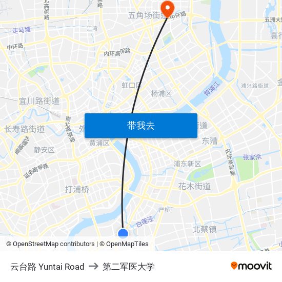 云台路 Yuntai Road to 第二军医大学 map