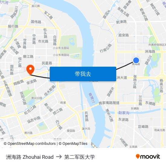 洲海路 Zhouhai Road to 第二军医大学 map