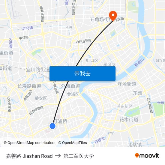 嘉善路 Jiashan Road to 第二军医大学 map