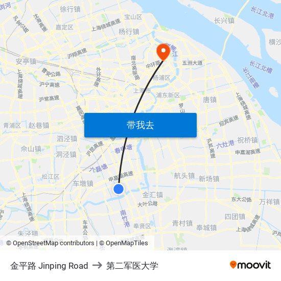 金平路 Jinping Road to 第二军医大学 map