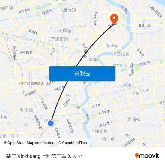 莘庄 Xinzhuang to 第二军医大学 map