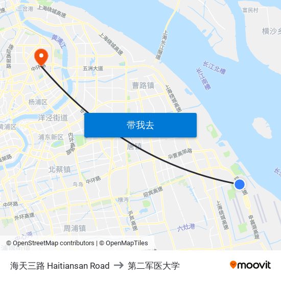 海天三路 Haitiansan Road to 第二军医大学 map