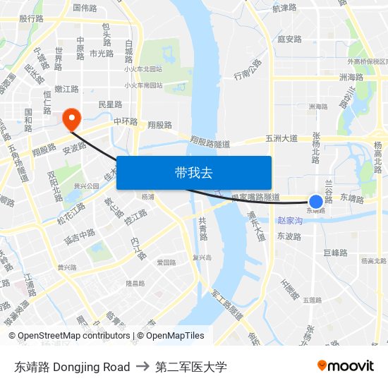 东靖路 Dongjing Road to 第二军医大学 map