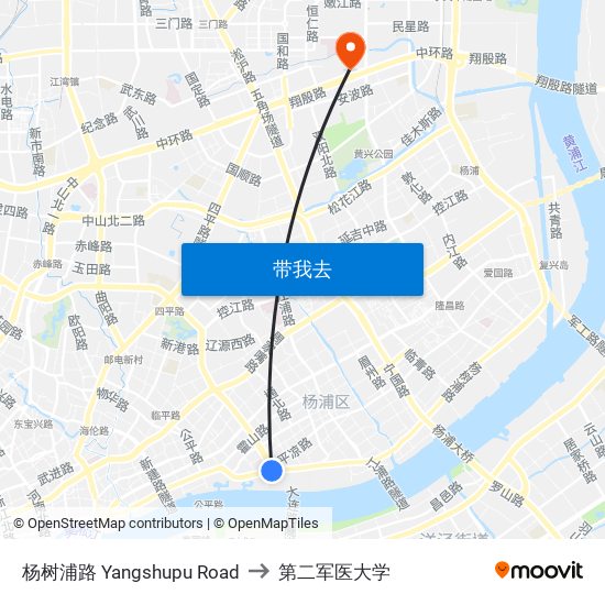 杨树浦路 Yangshupu Road to 第二军医大学 map