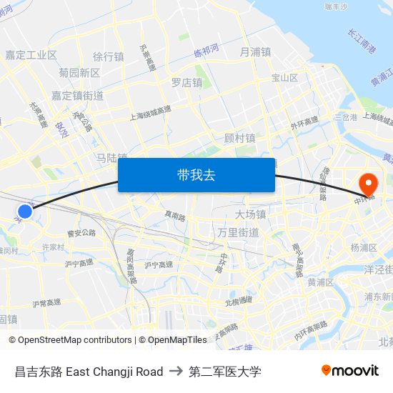 昌吉东路 East Changji Road to 第二军医大学 map