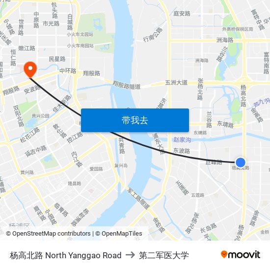 杨高北路 North Yanggao Road to 第二军医大学 map