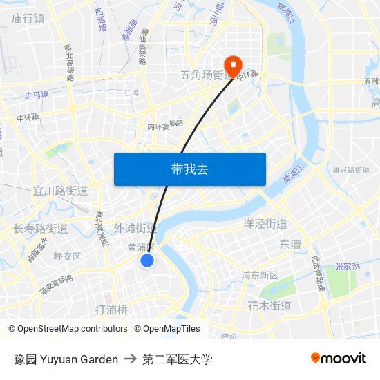 豫园 Yuyuan Garden to 第二军医大学 map