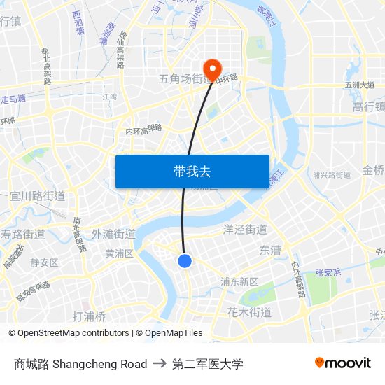 商城路 Shangcheng Road to 第二军医大学 map