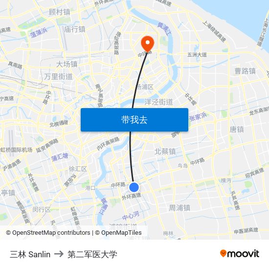 三林 Sanlin to 第二军医大学 map