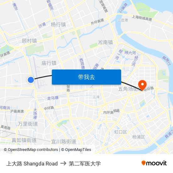 上大路 Shangda Road to 第二军医大学 map