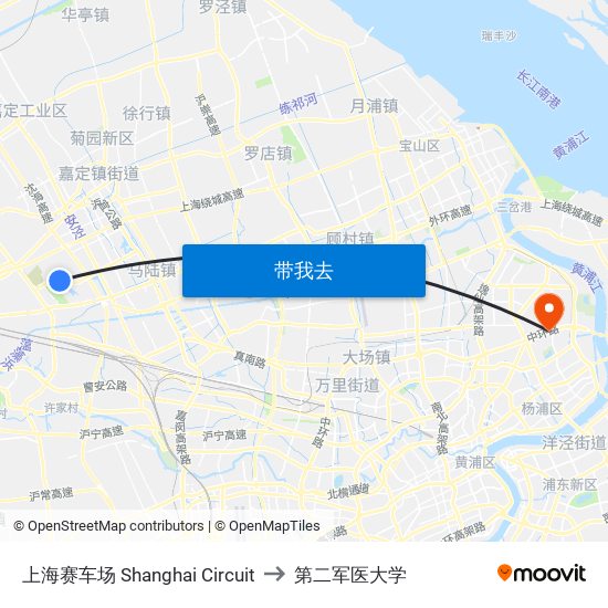 上海赛车场 Shanghai Circuit to 第二军医大学 map