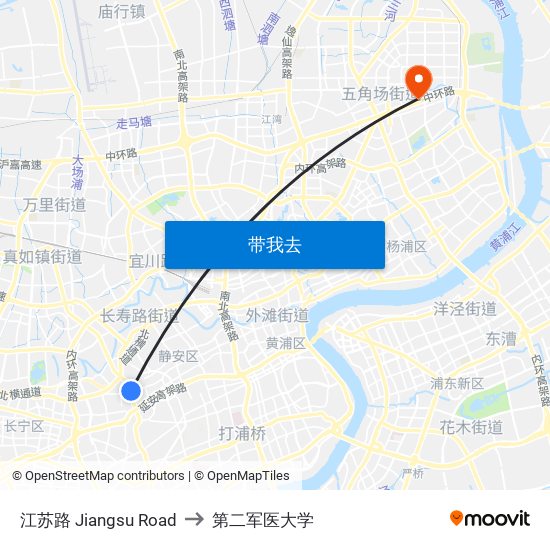 江苏路 Jiangsu Road to 第二军医大学 map