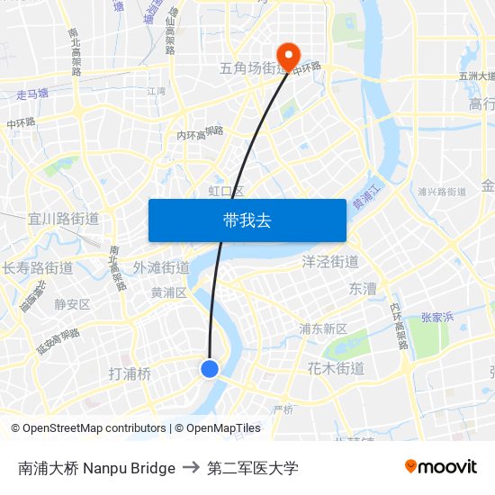 南浦大桥 Nanpu Bridge to 第二军医大学 map