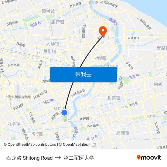 石龙路 Shilong Road to 第二军医大学 map