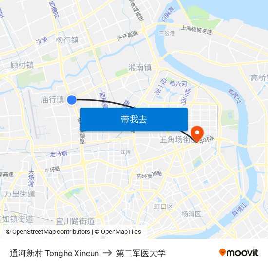 通河新村 Tonghe Xincun to 第二军医大学 map