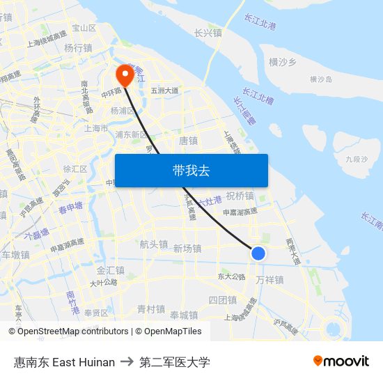 惠南东 East Huinan to 第二军医大学 map