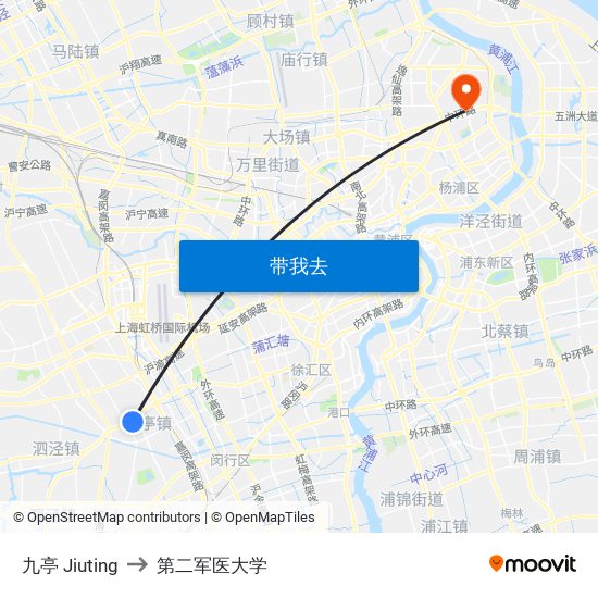 九亭 Jiuting to 第二军医大学 map