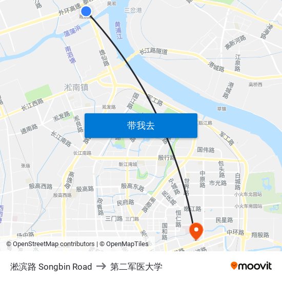 淞滨路 Songbin Road to 第二军医大学 map