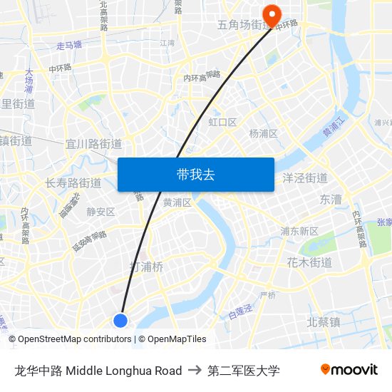 龙华中路 Middle Longhua Road to 第二军医大学 map