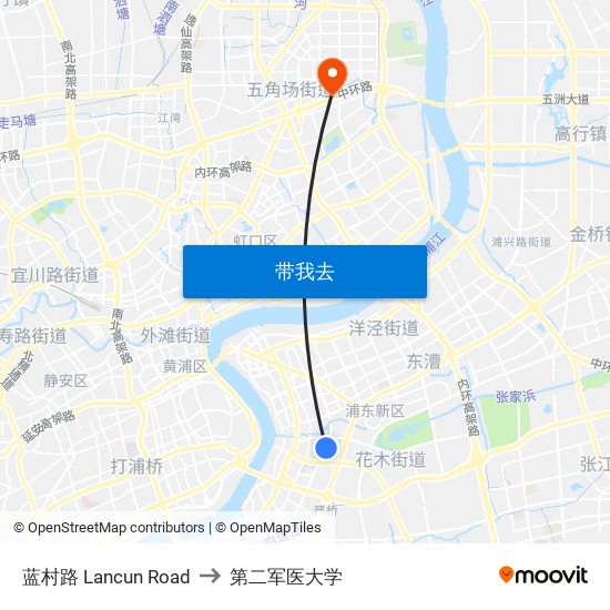 蓝村路 Lancun Road to 第二军医大学 map
